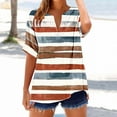 thumbnail image 2 of Charella Women's Short Sleeve Shirts Vintage Striped Printed Cuffed Sleeves Tops V Neck Button Tee Casual Fit Clothes (L, Multicolor 7), 2 of 5