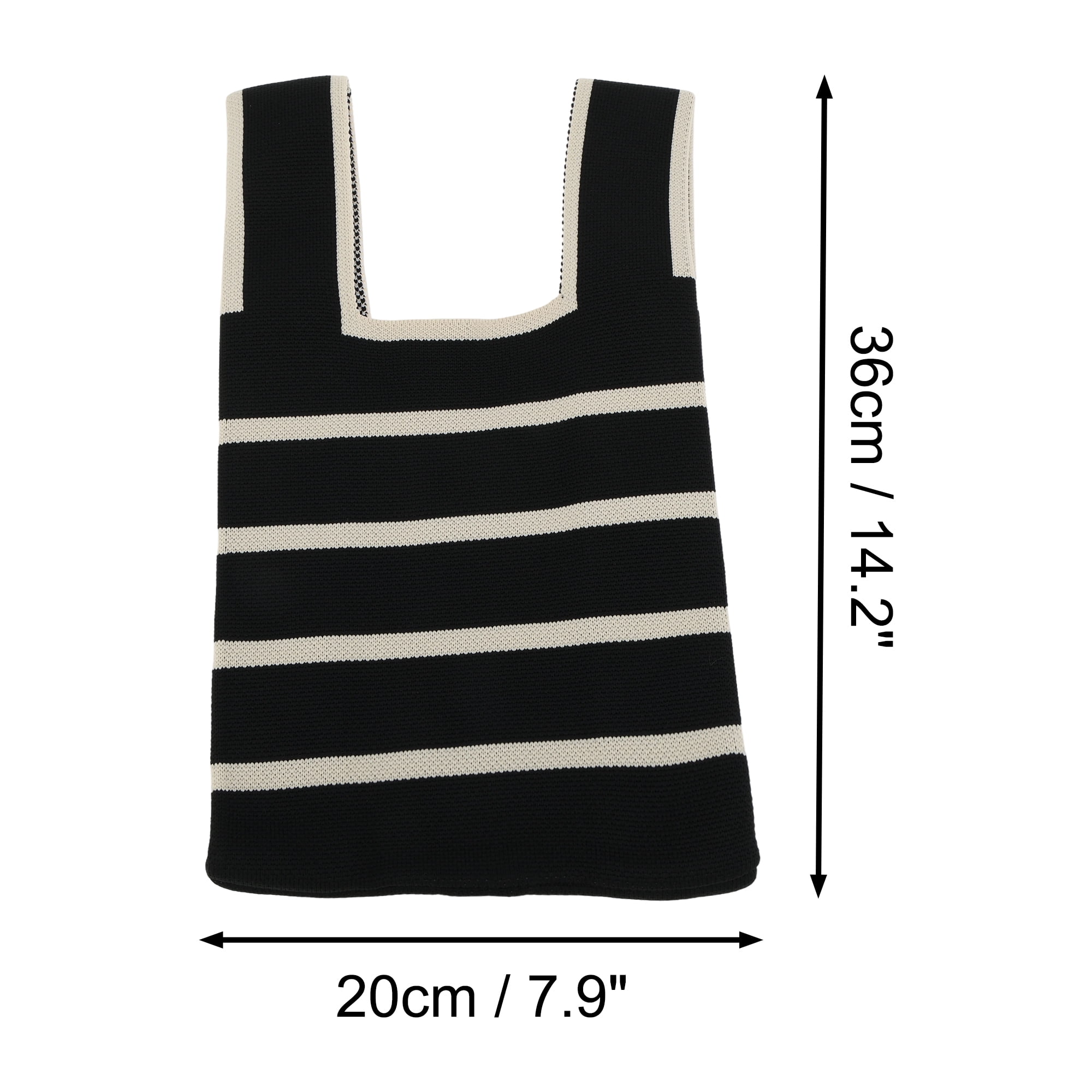 Unique Bargains Stylish Horizontal Stripes Knitted Wrist Bag for Everyday Use Black