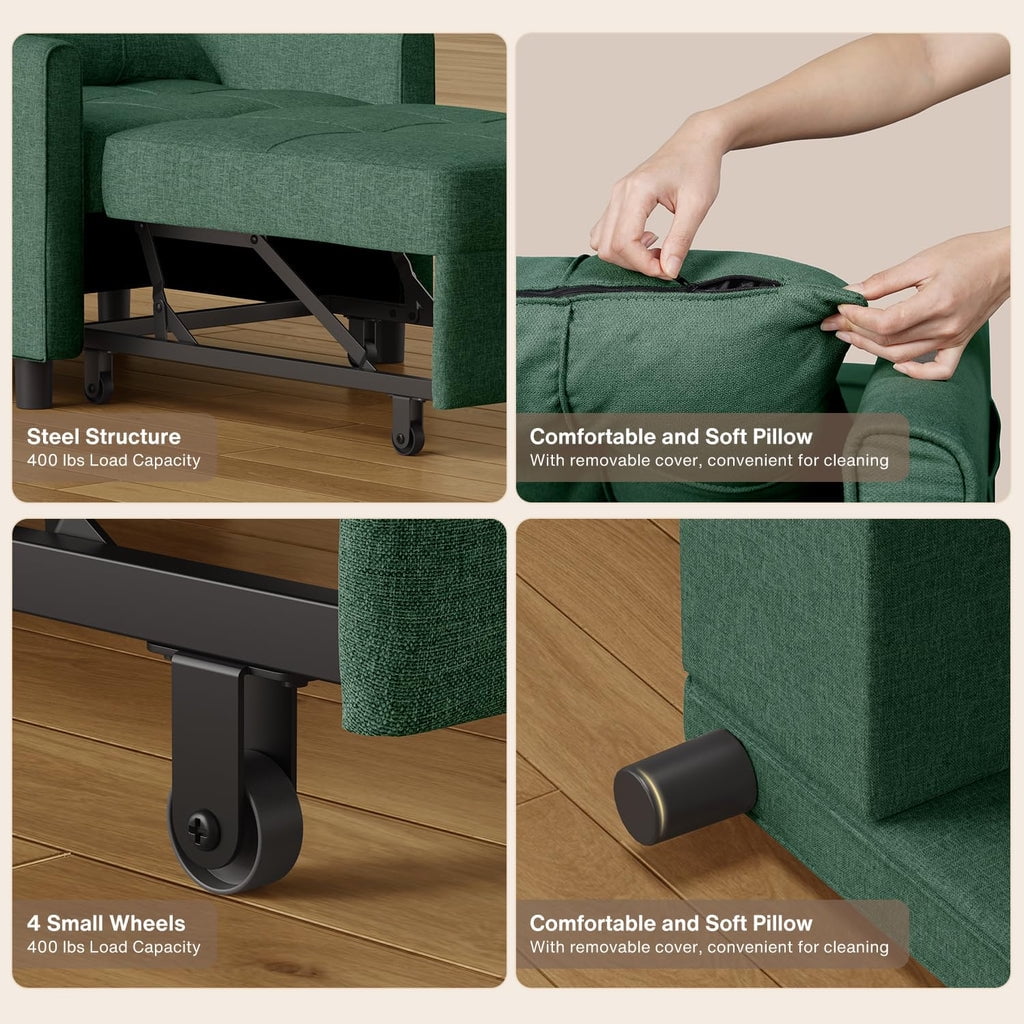 Convertible Sleeper Chair, Aiho 3-in-1 Convertible Sofa Bed Recliner Chair with Pull Out Couch - Green