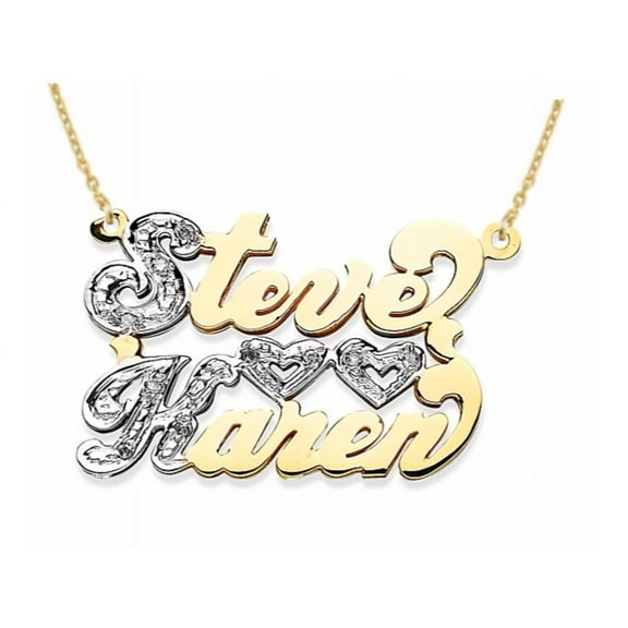 Personalized 2 Name Diamond Open Heart Nameplate Pendant Necklace 20MM 14K 14K White or 14K Yellow Gold.  Special Order, Made to Order. PNK055Y