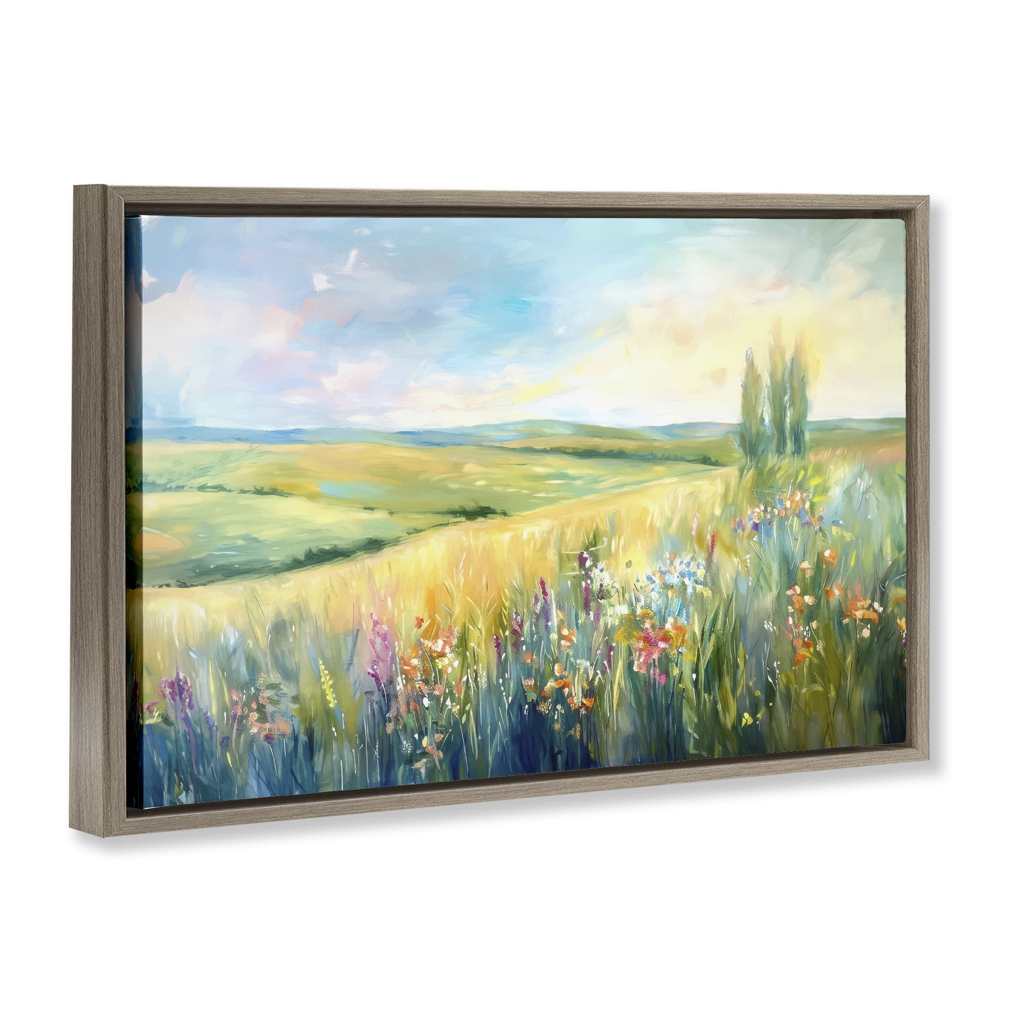 Stupell Industries Lush Prairie Paradise Landscape & Nature Painting Brown Floater Framed Canvas Art Print Wall Art, 31 x 21