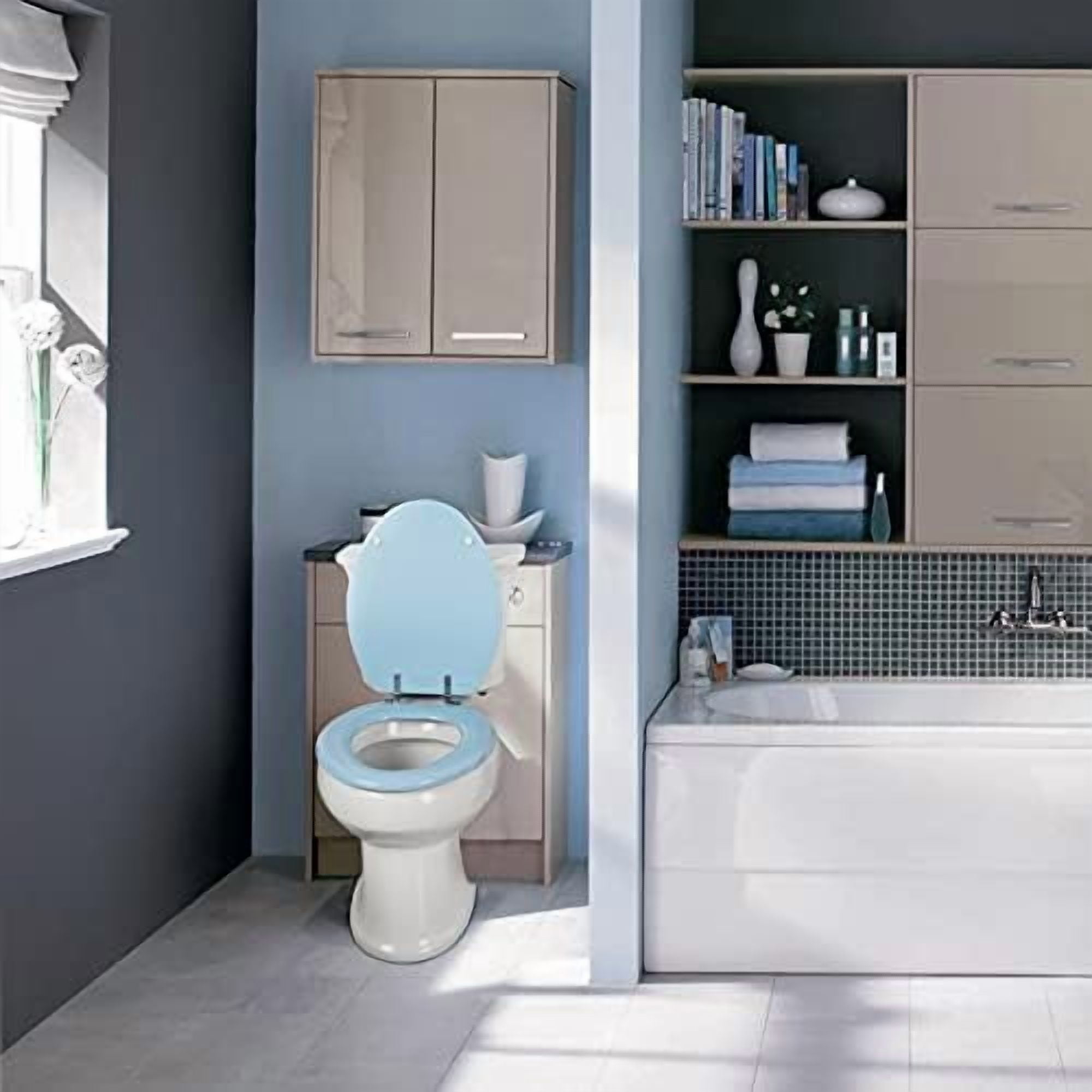 Blue Elongated Toilet Seat Natural Wood Toilet Seat with Zinc Alloy Hinges, Easy to Install also Easy to Clean, Scratch Resistant Toilet Seat by  (Elongated, Blue)