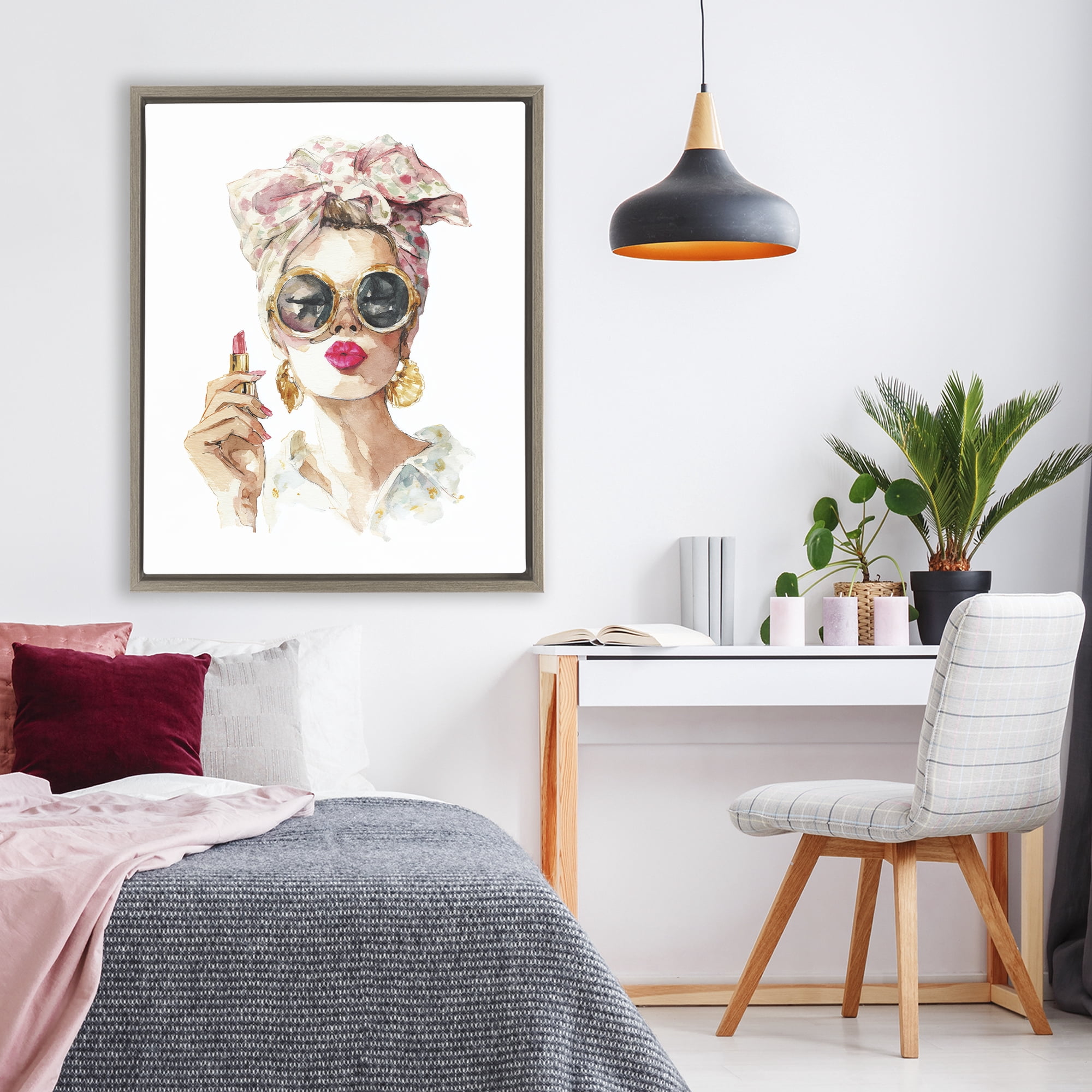 Stupell Industries Feminine Lipstick Spell Brown Framed Floater Canvas Wall Art, design by Svetlana Aleynikova
