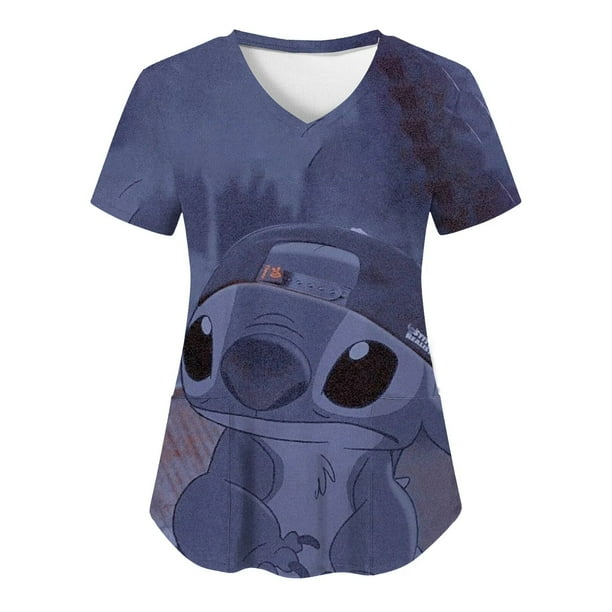 LS Nurse Uniform Tops V Neck T Shirt Disney Stitch Hospital Woman Clothes Pocket Top Women 2024 Summer T shirt Shirts T shirts Tees Walmart