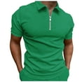 thumbnail image 1 of Men's Shirts - Classic Jacquard Short Sleeve Top with Geometric Print Solid Color Lapel Zip Closure for Spring and Summer, 1 of 5