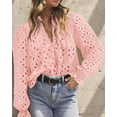 thumbnail image 4 of PRETTYGARDEN Women's Dressy Casual Blouse Tops Fall Puff Long Sleeve Button V Neck Hollow Out Lace Embroidered Shirts, 4 of 6