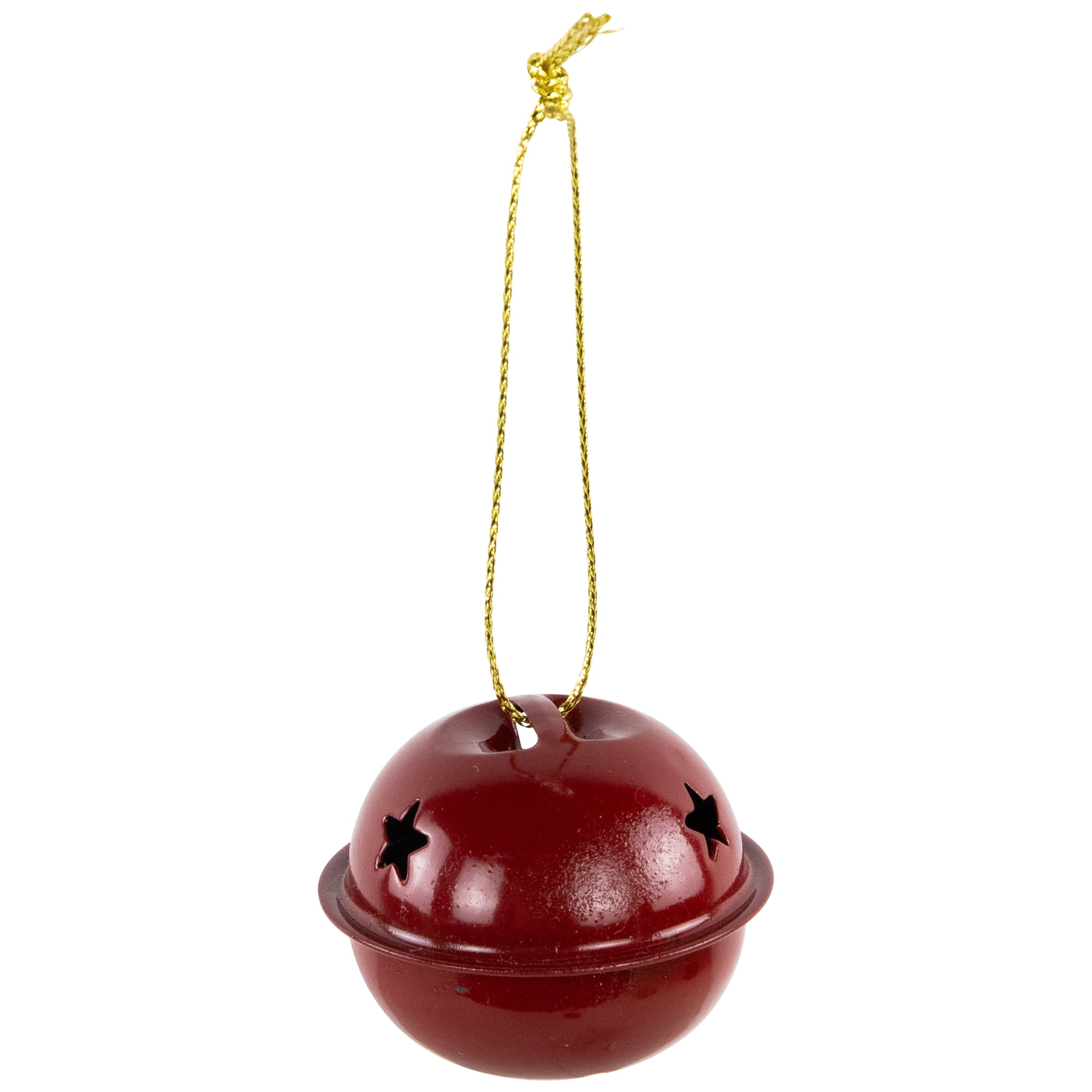 Snowflakes and Stars Christmas Jingle Bell Ornaments - 1.5" - Burgundy - 12ct