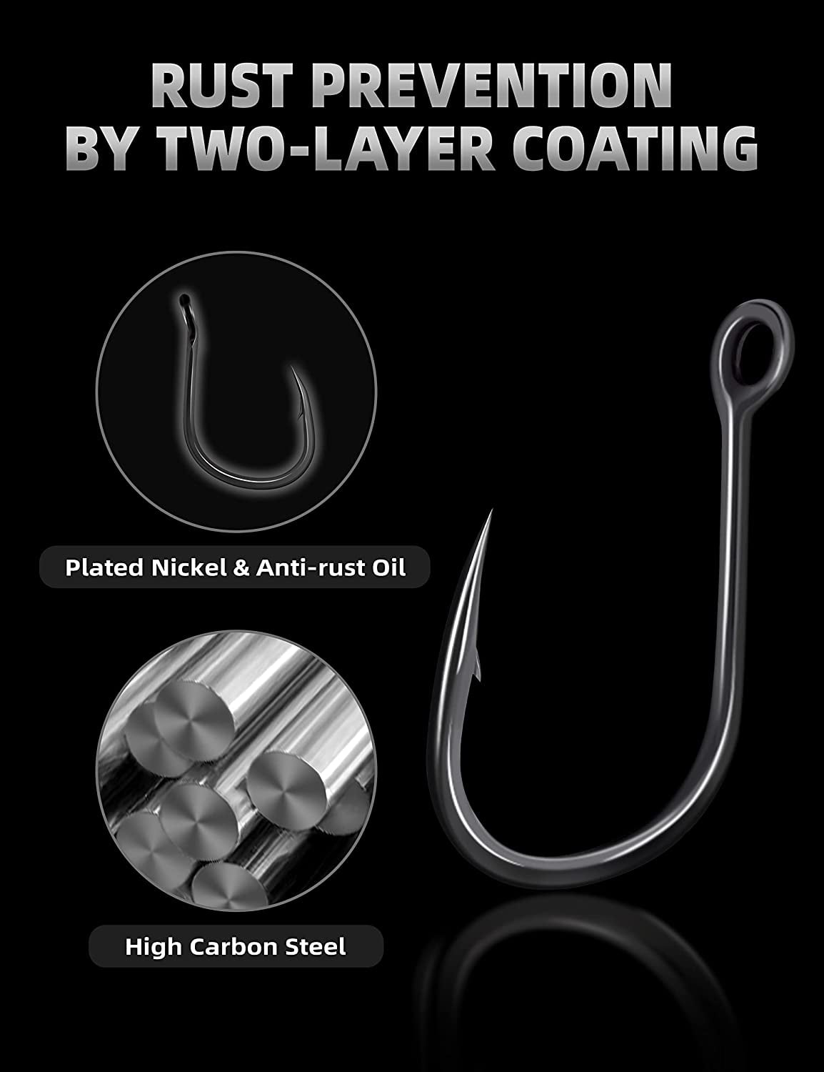 BLUEWING Wide Gap Jigging Hooks Needle Point Fishing Hooks High Carbon Steel Hooks Extra Sharp Fish Hooks for Freshwater Saltwater Fishing, Size 11/0, 5pcs