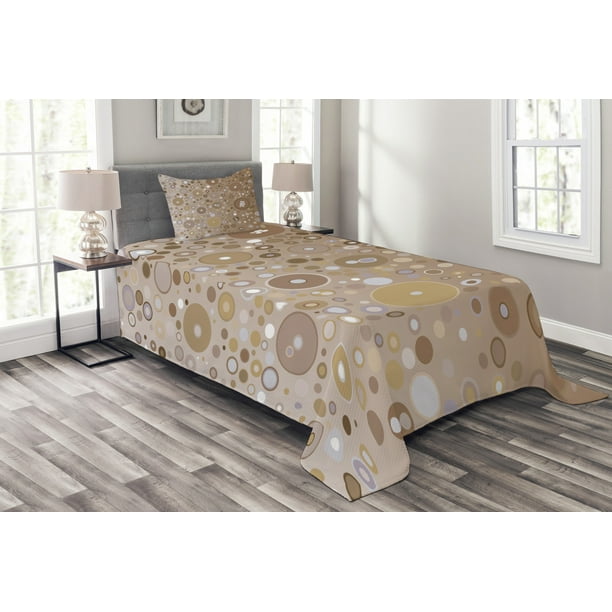 Tan Bedspread Set, Soft Colored Circles and Dots in ...