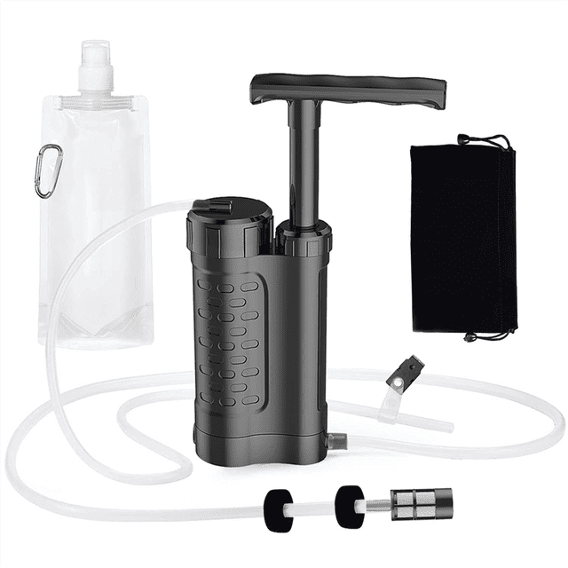 Outdoor Emergency Personal Water Filter 4-Stage Filter System Portable Water Purifier Emergency Survival Water Filter,B,1set * Outdoor filter,Black