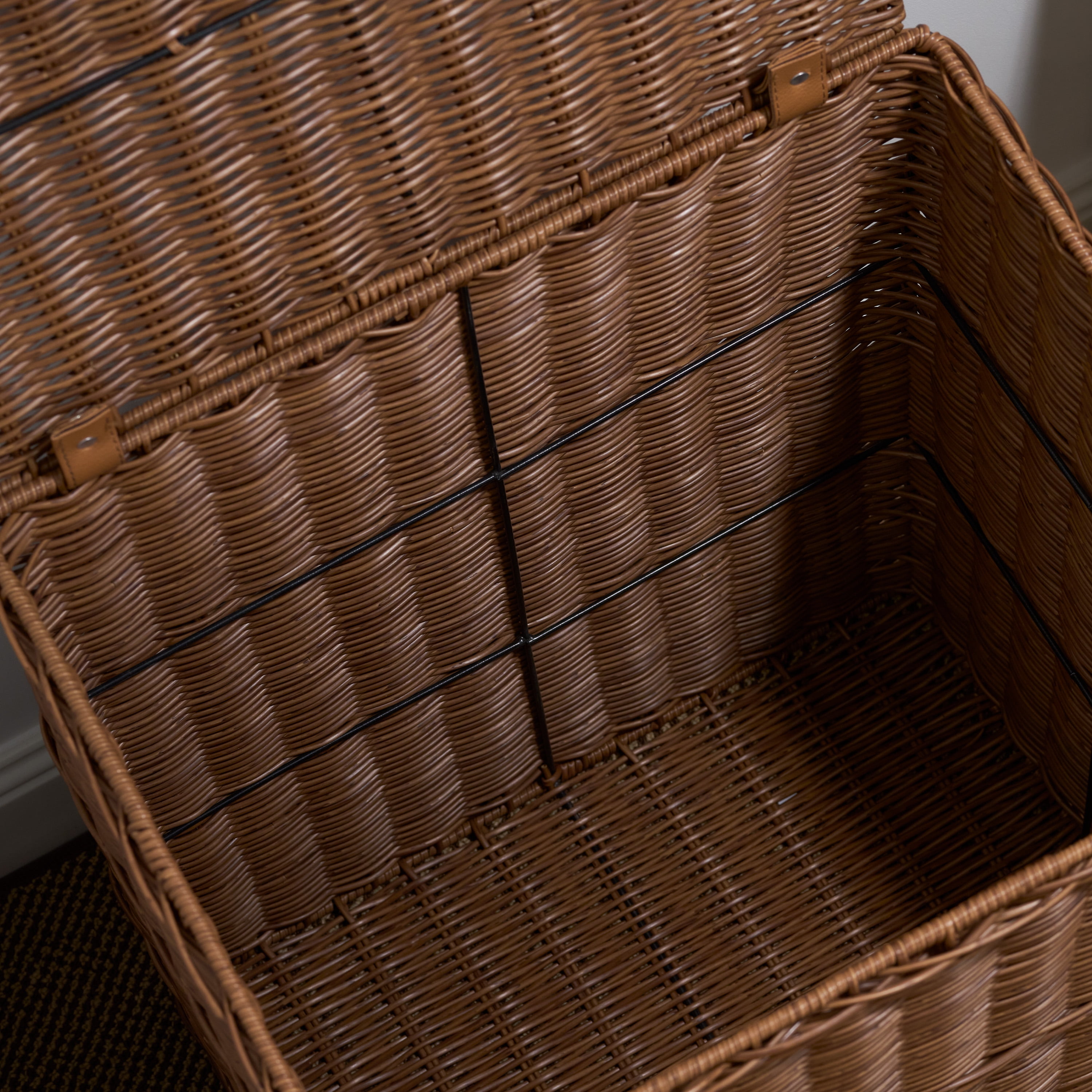 Rectangular Woven Resin Wicker Laundry Hamper - 17.3" x 13.8" x 23.6" - Espresso Brown