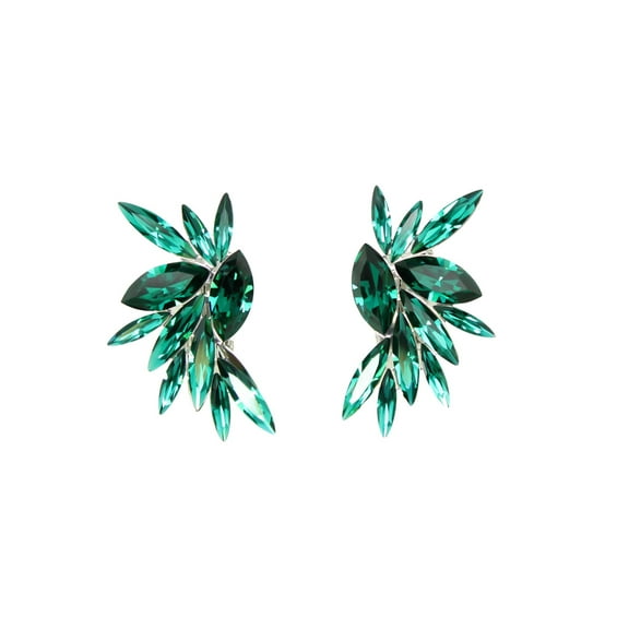 Faship Gorgeous Green Rhinestone Crystal Floral Clip On Earrings