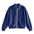 thumbnail image 6 of Xdegoge Womens Bomber Jackets Velour Long Sleeve Full Zip Up Vintage Casual Fall Winter Soft Y2K Trendy Outerwear with Pockets, 6 of 9