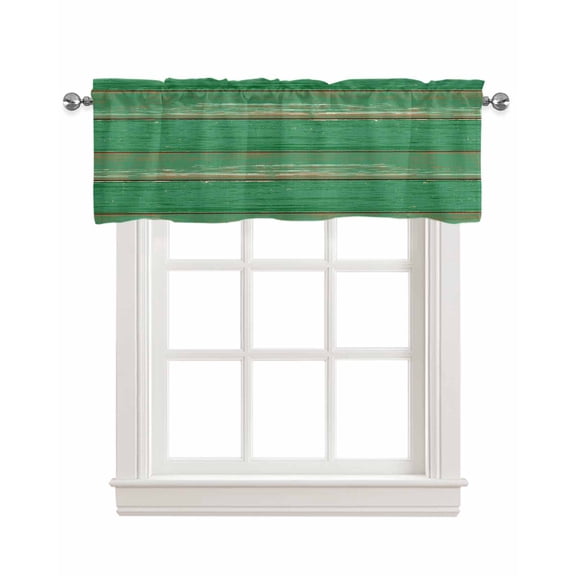 Green Wood Grain Kitchen Valances for Windows Farmhouse Linen Window Valance Curtain for Living Room Window Treatment Farmhouse Texture Vintage Country Valance Rod Pocket Topper Drape, 42 x 18 Inch