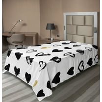 Ambesonne Love Flat Sheet, Small Heart Hipster, Twin Size, Tan Black White