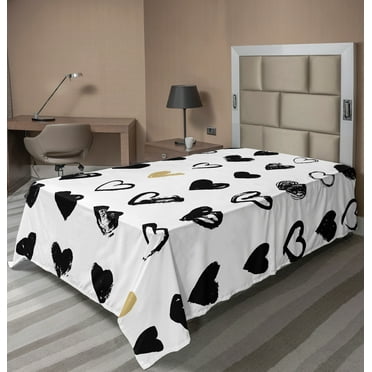 Ambesonne Love Flat Sheet, Small Heart Hipster, Twin Size, Tan Black White