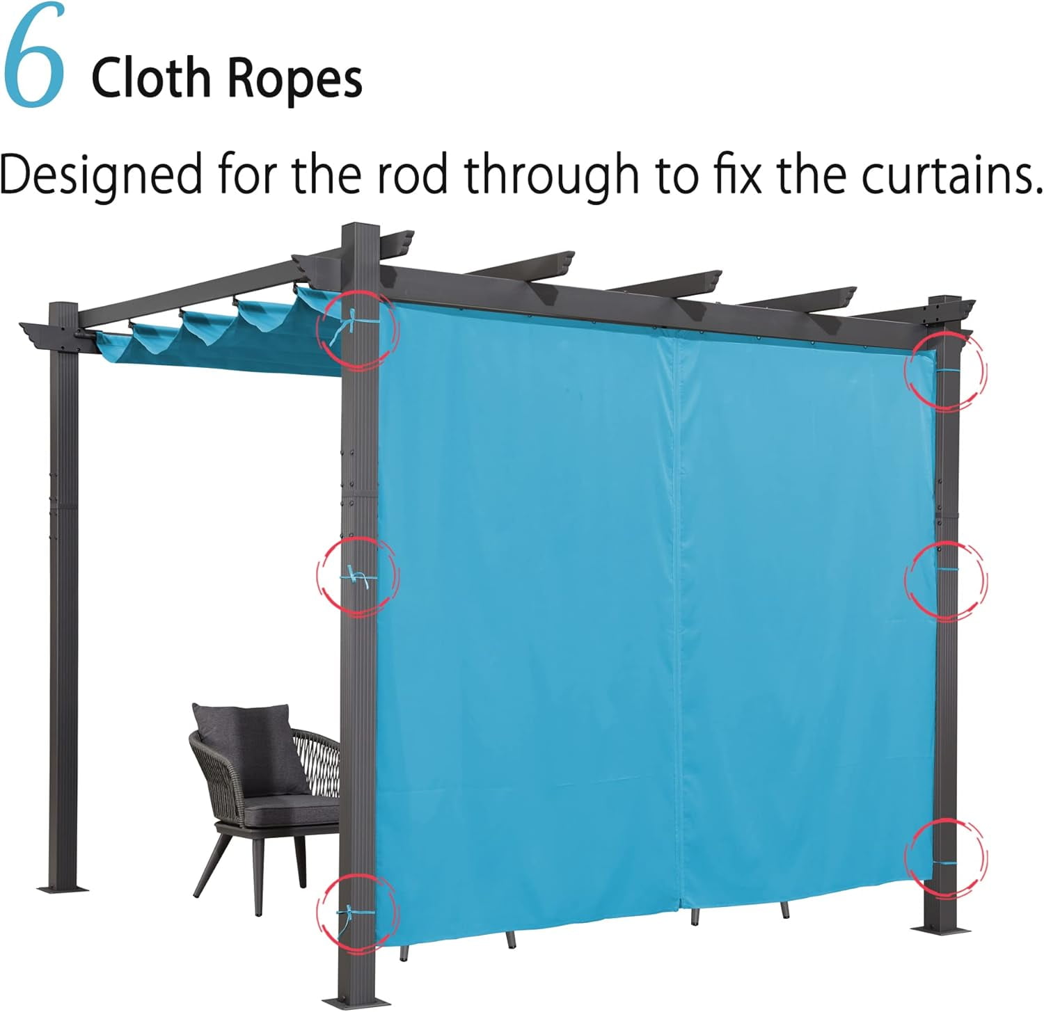 PURPLE LEAF Outdoor Curtains Privacy for 10' Side Pergola with Grommets and Rod Outside Porch Shade Patio Deck Retractable Replacement Gazebo Cabana Curtain Set of 2 Panels 49 x 82 inch Blue