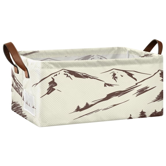 Hand Drawn Mountain Landscape Open Home Storage Bins Foldable Metal Frame Shelf Baskets 16.9x11.4x7.7in Water-Resistant