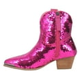 thumbnail image 2 of YDN Women Womens Sequins Closed Toe Ankle Booties Block Low Heel Side Zip Western Boots Sparkle Fall Weather Dress Shoes Size 7 Fuchsia, 2 of 4