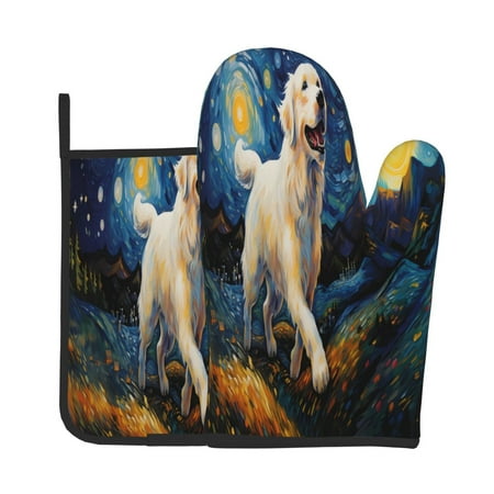 

Vsdgher Vintage Starry Sky Labrador A Oven Mitts and Pot Holders 2 pcs Set High Heat Resistant Kitchen Oven Glove for Baking and Cooking