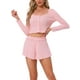 thumbnail image 1 of Conjunto de lounge para mujeres INSPIRE CHIC, pijamas de manga larga, camisas de botones con pantalones cortos, conjunto de 2 piezas, sets de entrenamiento Y2K, XS, rosa, 1 of 5