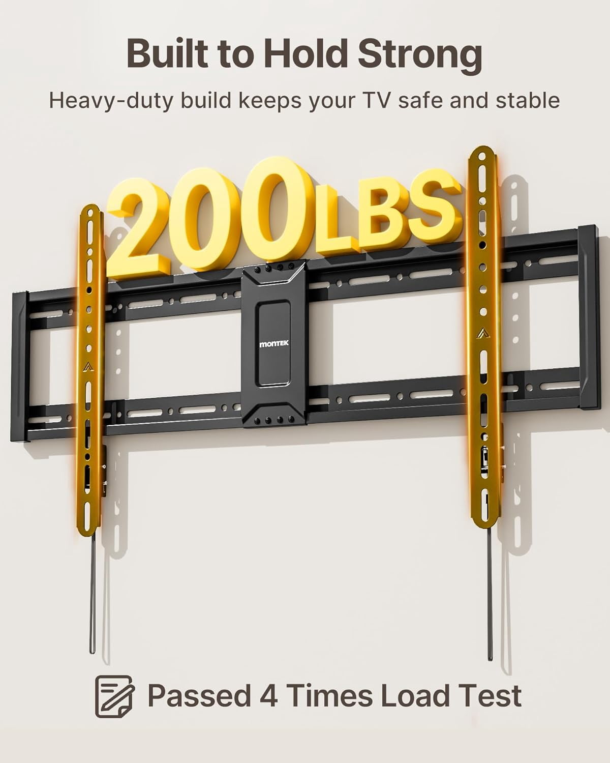 monTEK Heavy Duty Fixed TV Wall Mount for 43–95" TVs, 200 lb Capacity, 1.1" Ultra Slim Low Profile, VESA 200x200–800x400, Fits 16"/18"/24" Studs