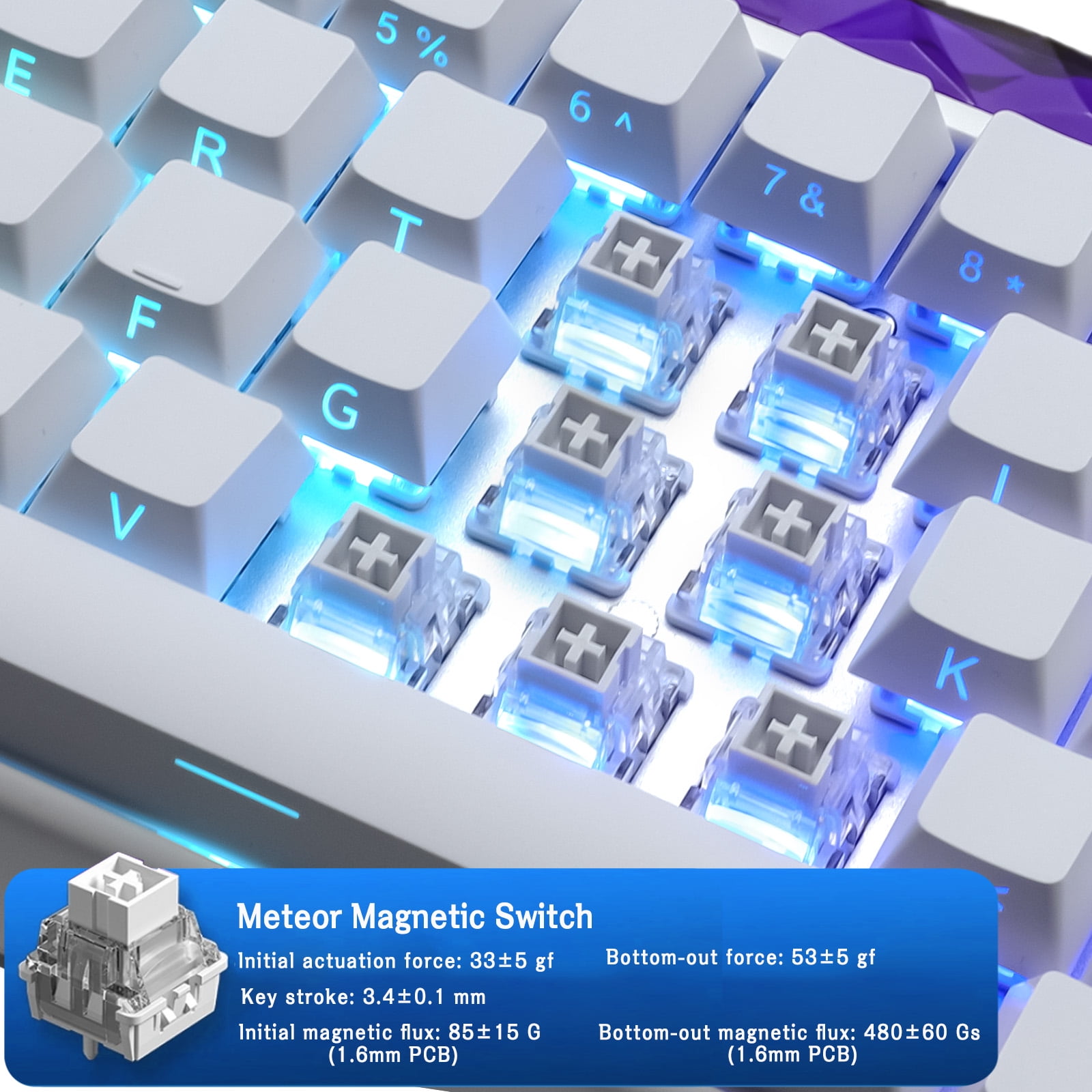 AULA Hero 68 HE 60% Wired Gaming Keyboard with Hall Effect Magnetic Switches, Adjustable Actuation, Rapid Trigger, RGB Backlight, White (Side-Printed, Meteor Magnetic Switch)