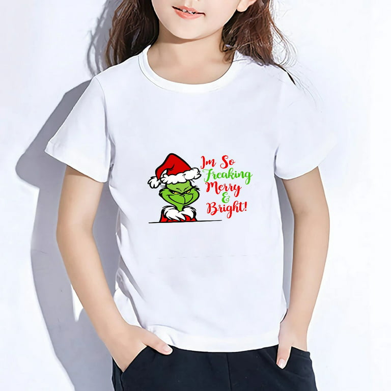 Children's T-shirt Christmas Grnch Drawing Baby Girl White Shirt Kids Baby  Clothes Summer Baby Children T-shirt New Boy Girl Short Sleeve Clothes