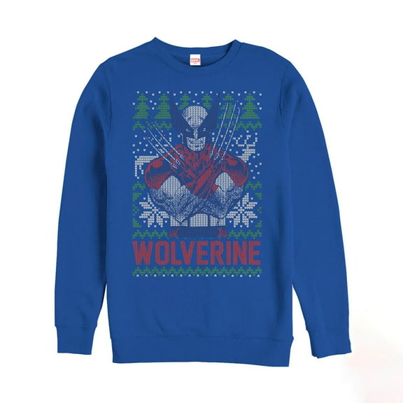 Men's Marvel Ugly Christmas X-Men Wolverine  Sweatshirt Royal Blue Large
