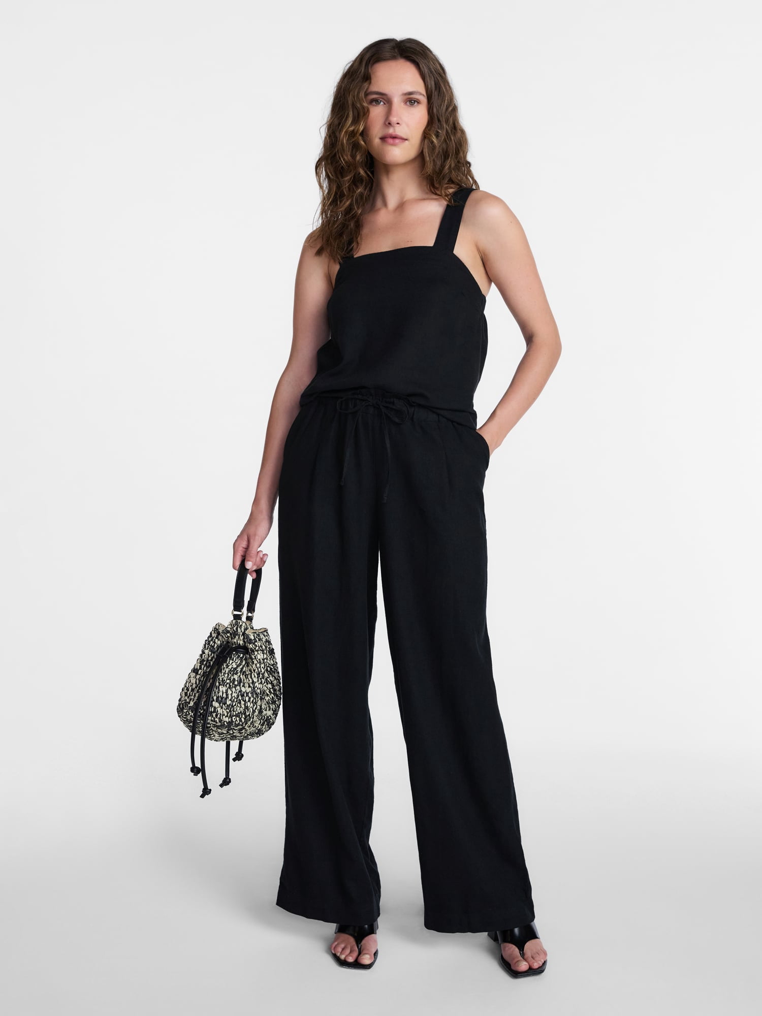 Time and Tru Women's Wide Leg Linen Blend Pants, Sizes XS-4X