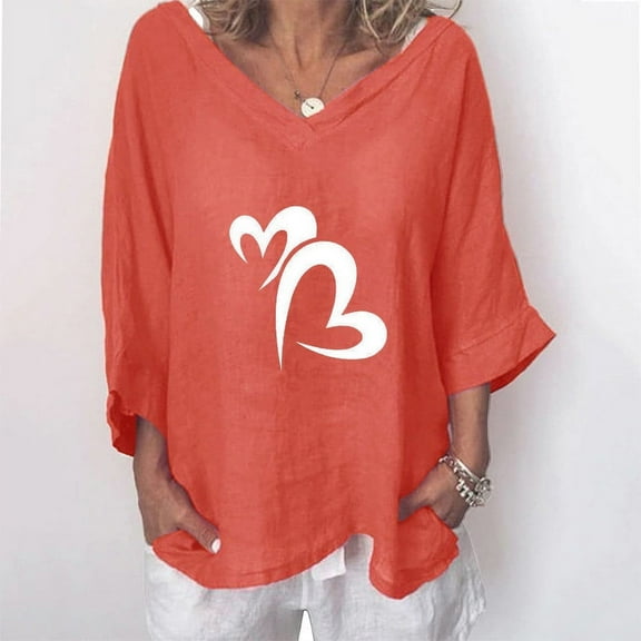 Aloohaidyvio Tops,Womens Tops Fashion Printed V- Neck Three Quarter Sleeve T-Shirt