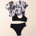 thumbnail image 5 of Girls Swimwear Toddler Girls Retro Short Sleeved Shirt Three-Piece Suit Baby Summer Clothing,Color Black,Size 5-6Years, 5 of 6