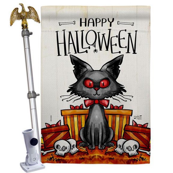 Angeleno Heritage HS130409-BO-02 Kitty O Ween Falltime Halloween 28 x 40 in. Double-Sided Decorative Vertical House Flag Set for Decoration Banner Garden Yard Gift