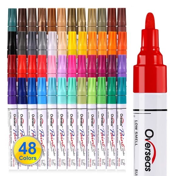 Paint Marker Pens - 48 Colors Permanent Oil Based Paint Markers, Medium Tip, Quick Dry and Waterproof Assorted Color Marker for Metal, Wood, Plastic,