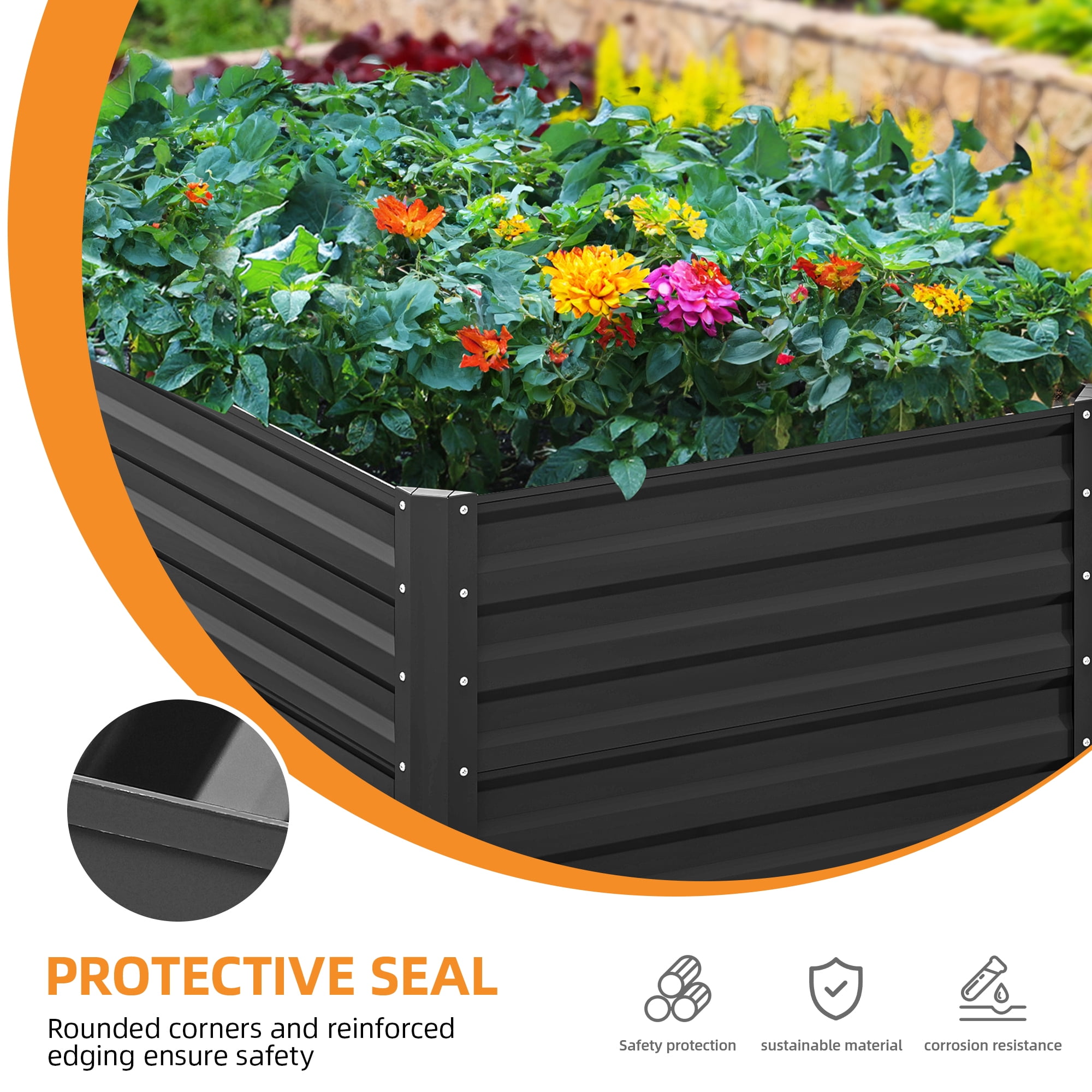 Uforic 6ftx3ftx2ft Large Raised Garden Bed Kit,Outdoor Galvanized Metal Patio Planter Box with Safety Rubber & Gloves, for Vegetables Flowers,Thickness 0.14 inches,Black