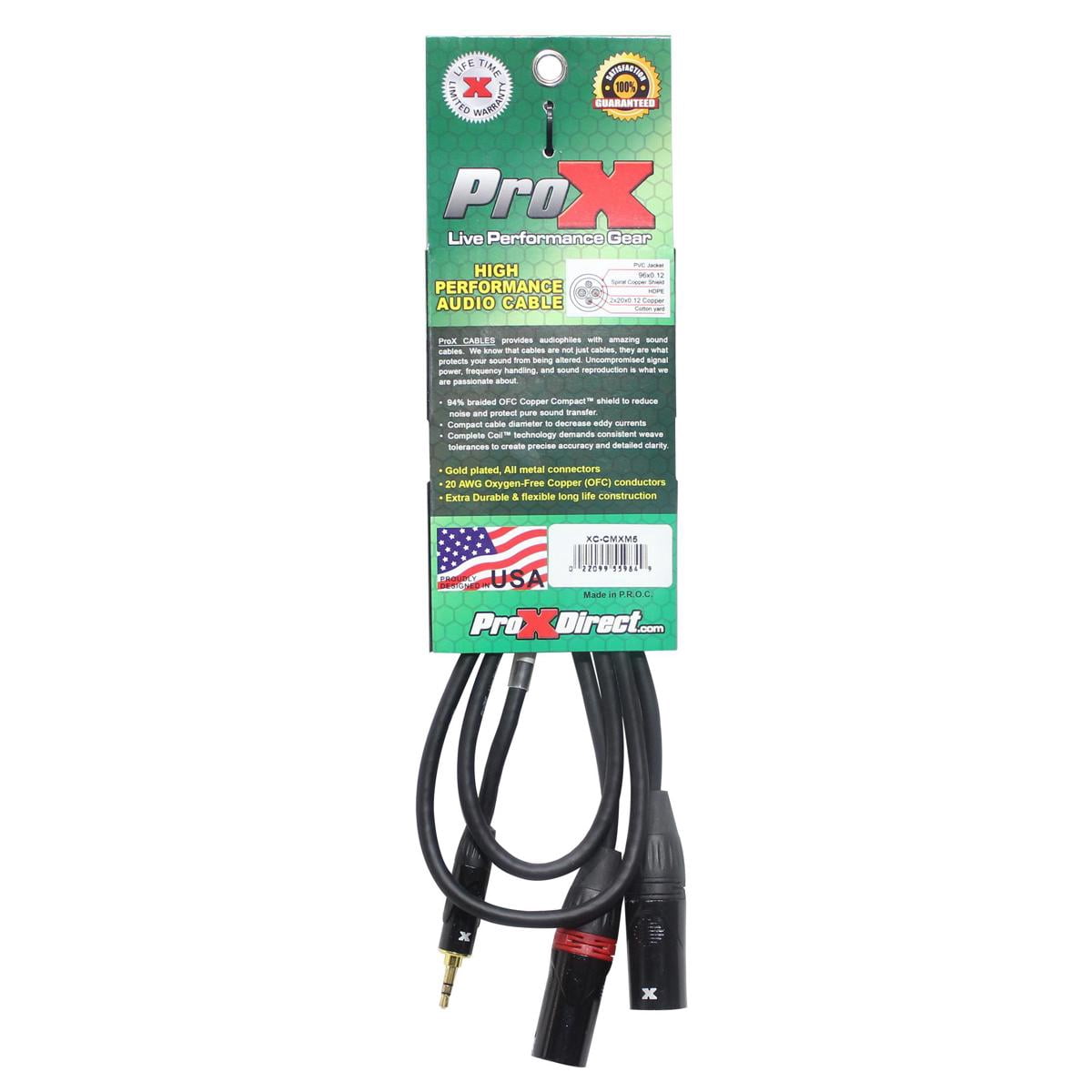 Prox 3.5Mm Trs To Dual Xlr-M Balanced High Performance Audio Cable, 5Ft