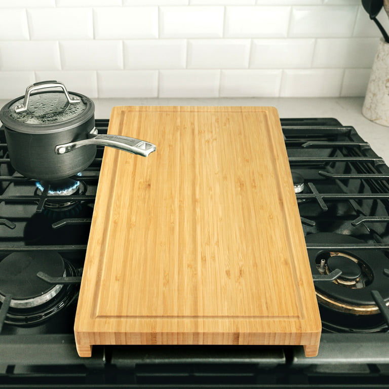 BambooMN Brand Bamboo Griddle Cover/Cutting Board for Viking Cooktops Vertical Cut with Raised Design Small (10.25x19.8x1.50)