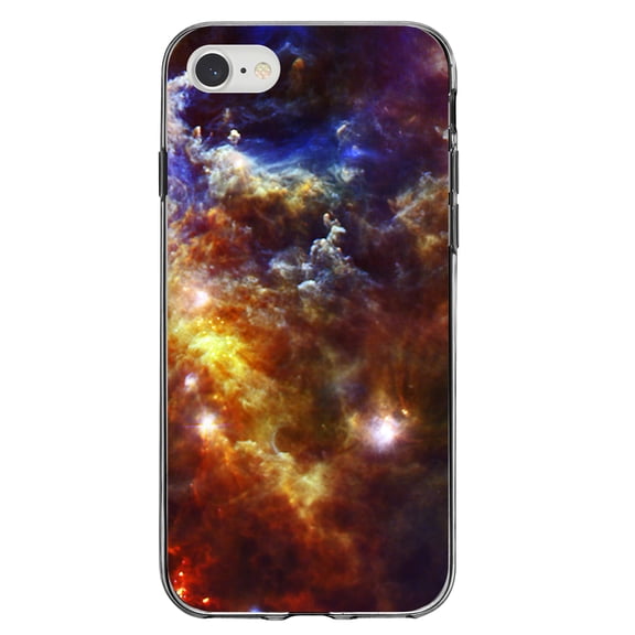 DistinctInk Clear Shockproof Hybrid Case for iPhone 7 8 SE (2020 Model) 4.7" Screen TPU Bumper Acrylic Back Tempered Glass Screen Protector - Red Yellow Blue Rosette Nebula - Show Love of Astronomy