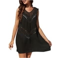 thumbnail image 2 of Mini Dresses for Women 2024 Plus Size Sleeveless Casual Solid Color V-Neck Hollowed Out Beach Dress, 2 of 8