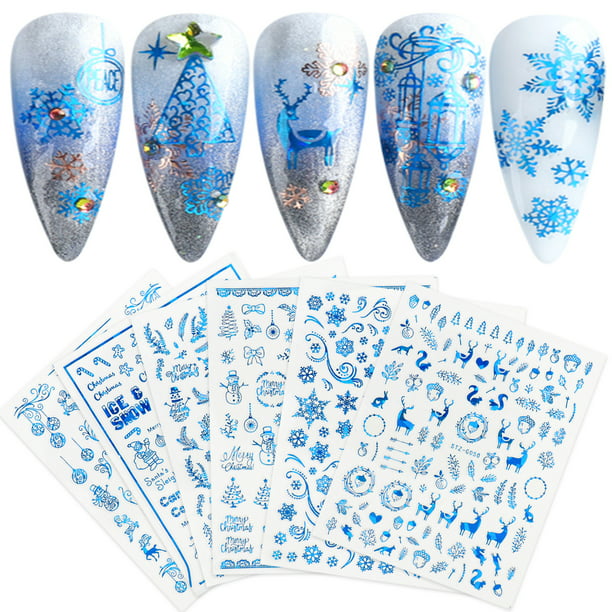 JMEOWIO Christmas Nail Art Stickers Self-Adhesive Nail Decal Winter ...