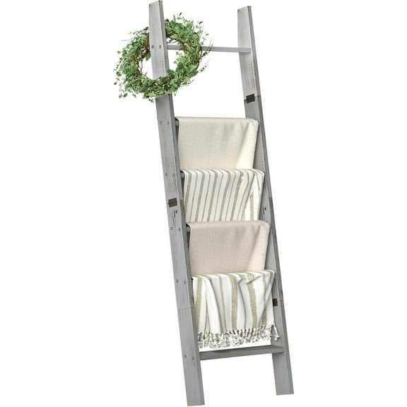 Honest Blanket Ladders for The Living Room, 6-Tier Blanket Holder, Wall-Leaning Blanket Rack, Ladder Shelves, Wooden Quilt Ladder, Farmhouse Decor, Grey