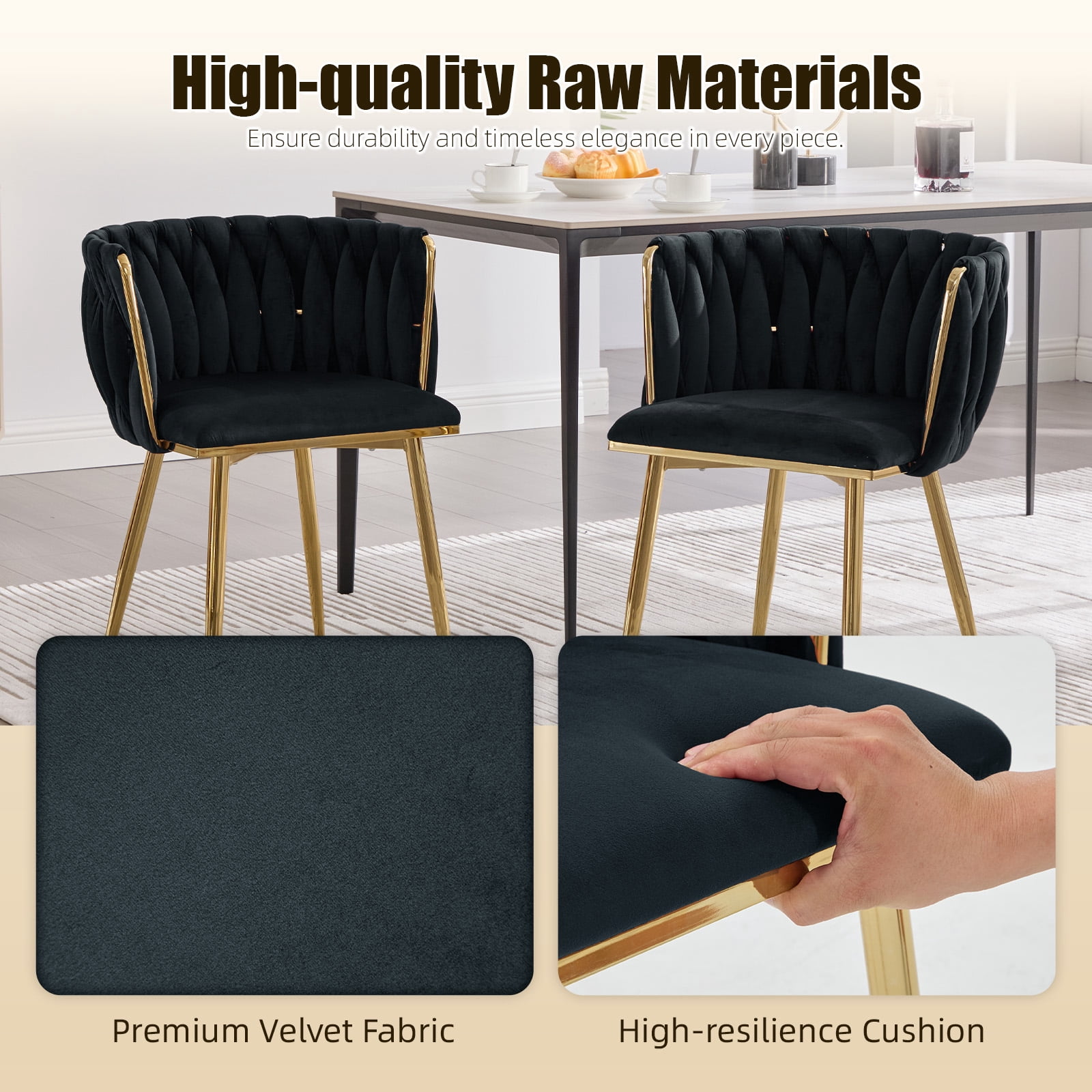 MOONMISS Dining Chairs Set of 4 with Metal Legs for Kitchen Dinning Room,Black
