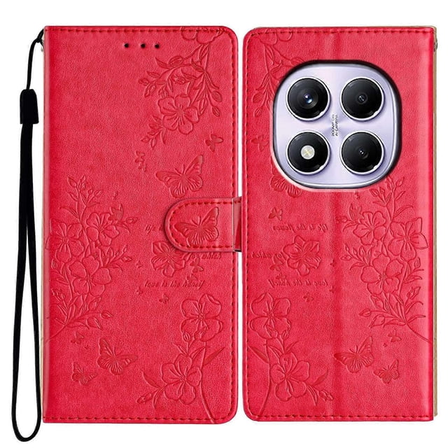 For Xiaomi Redmi Note 14 Pro 4G Wallet Phone Case Butterfly Floral Imprint Leather Flip Cover with S