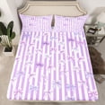 thumbnail image 2 of Feelyou Bowknot Ribbon Queen Sheet Sets, Purple Stripes Lines Bed Set, 4-Piece, 2 of 7