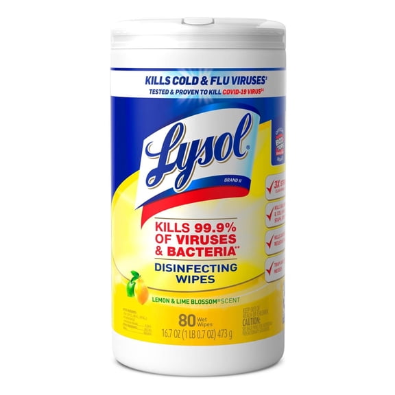 Lysol Disinfecting Wipes, Multi-Surface Antibacterial Cleaning Wipes, Lemon & Lime Blossom - 80 Count