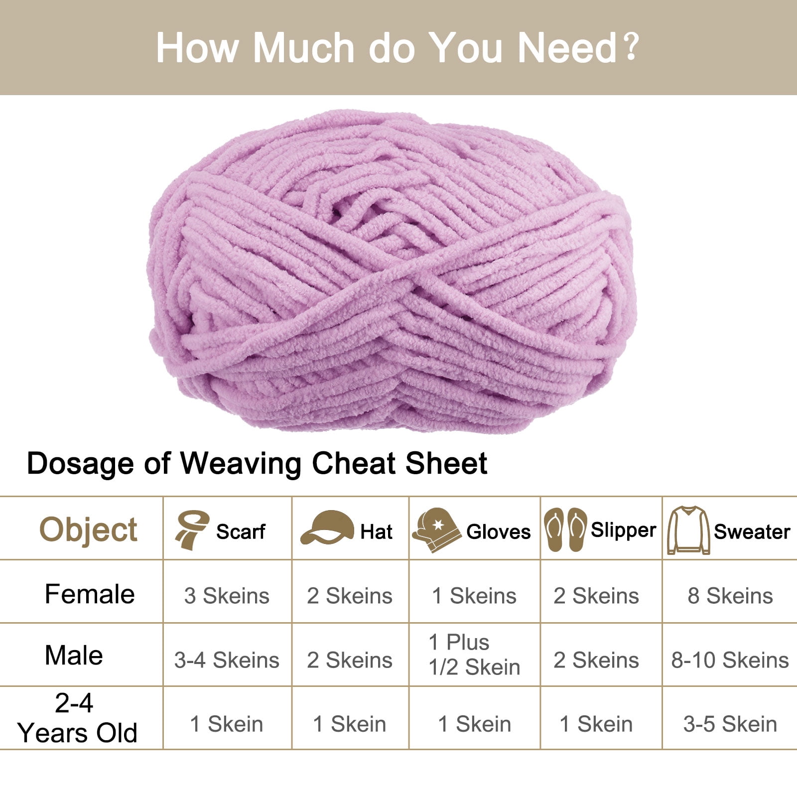Uxcell 4Skeins Chenille Yarn Blanket Yarn 4x100g/14oz Gauge 5# Bulky Polyester Light Purple, 4x68m(248yds)