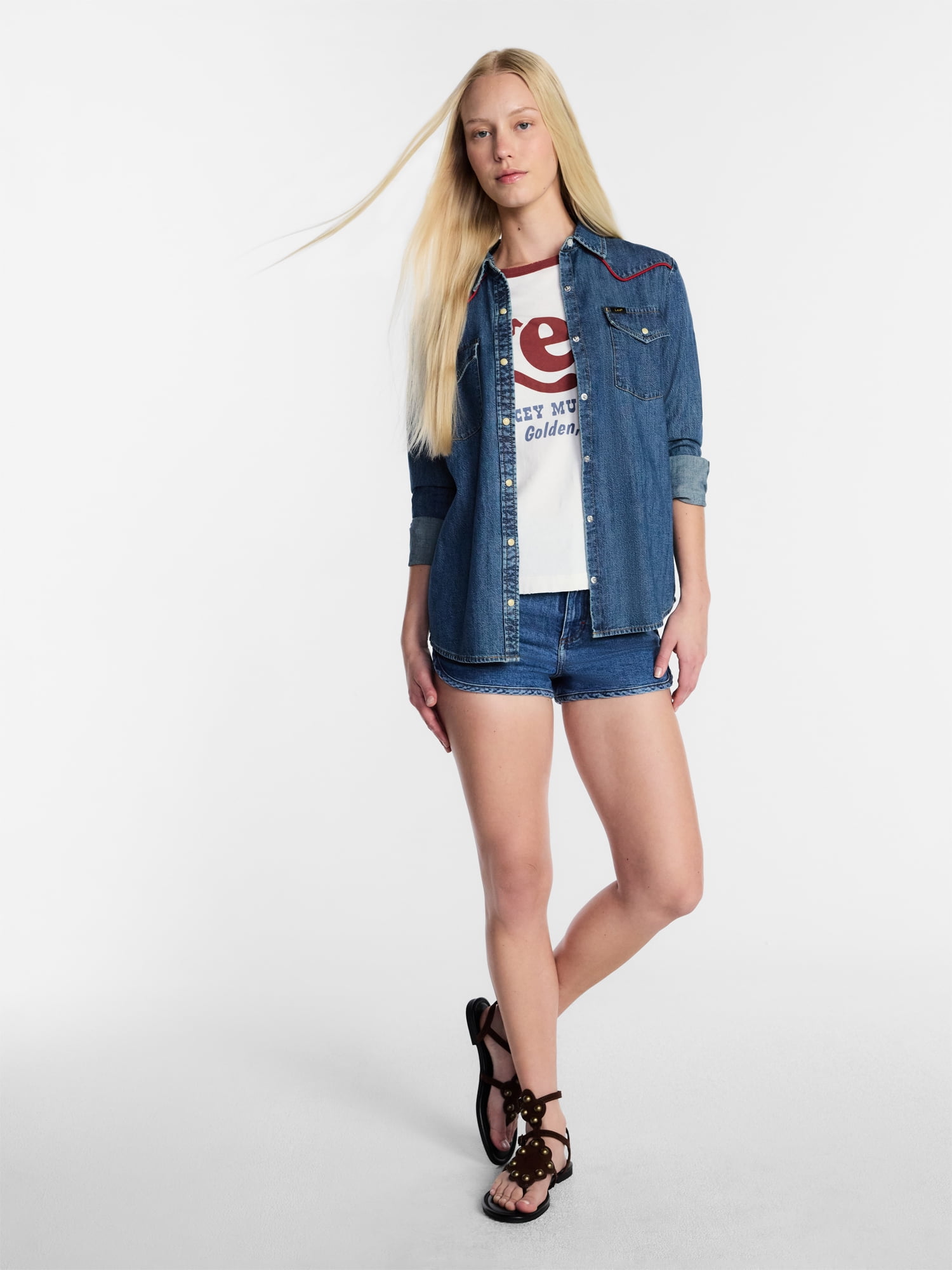 Kacey Lee Women's Denim Western Shirt with Piping, Sizes XS-XXL