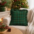 thumbnail image 7 of Kuokaa Green Gold Plaid Ruffle Pillow Cover, Christmas Checkered Throw Cushion Case for Sofa, Cover Only, 7 of 7