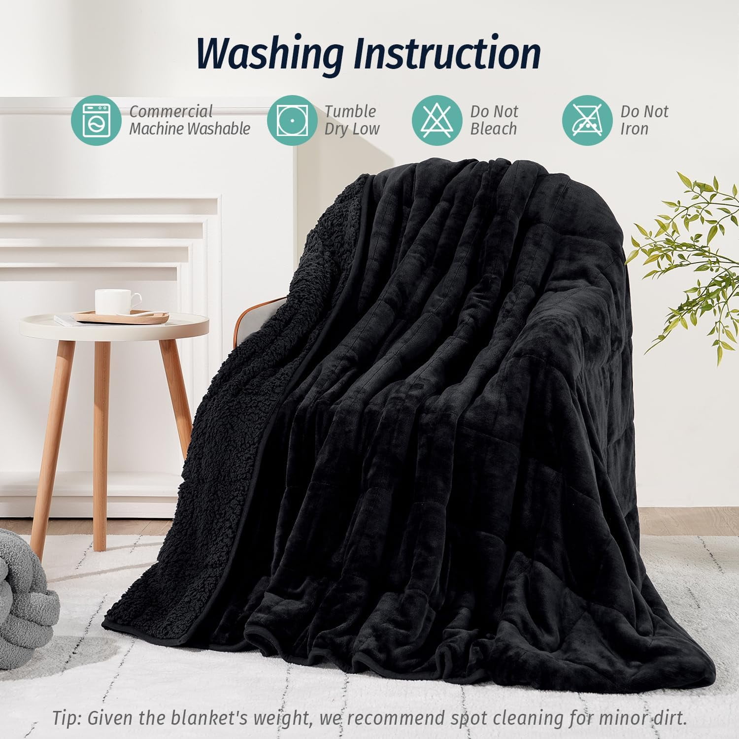 20 lbs Dual-Sided Sherpa Fleece Weighted Blanket, 60 x 80 inches, Black