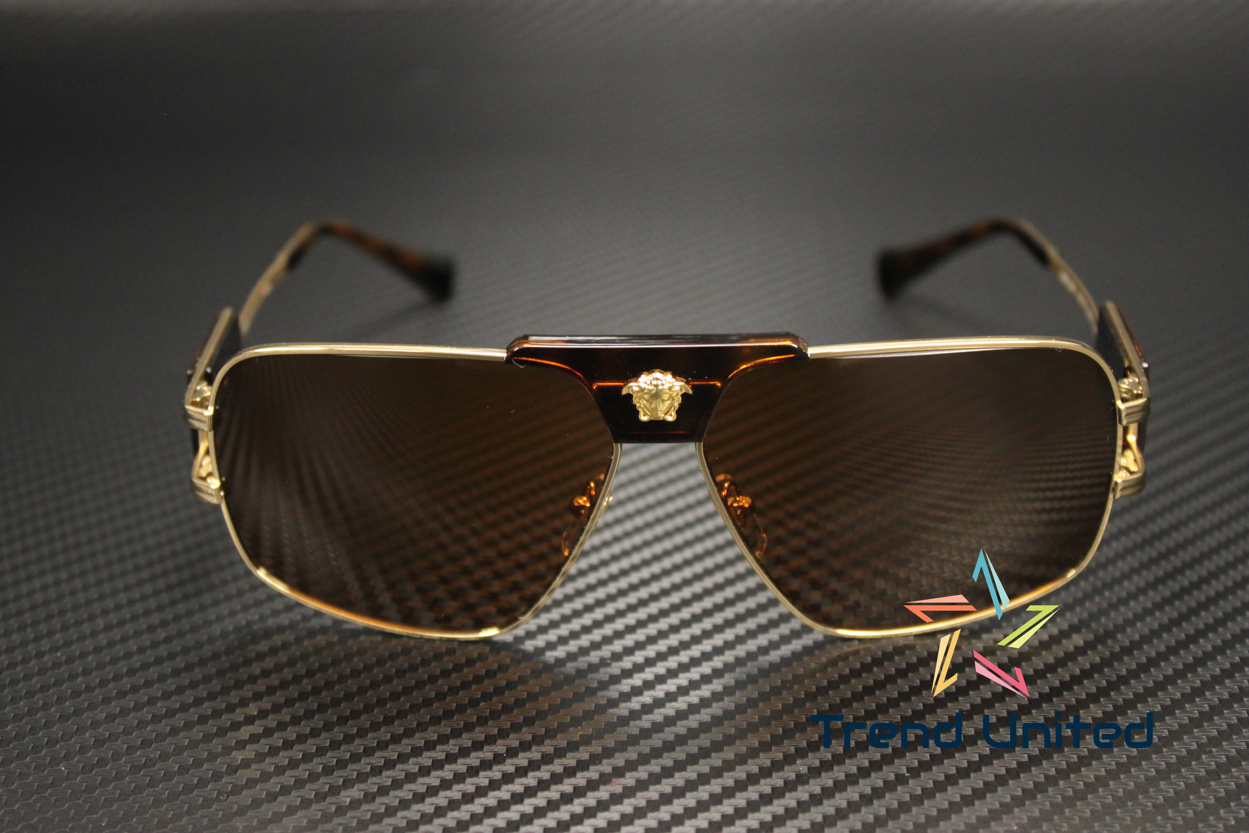 Versace VE 2251 Metal Unisex Square Sunglasses Gold & Black  display picture 3